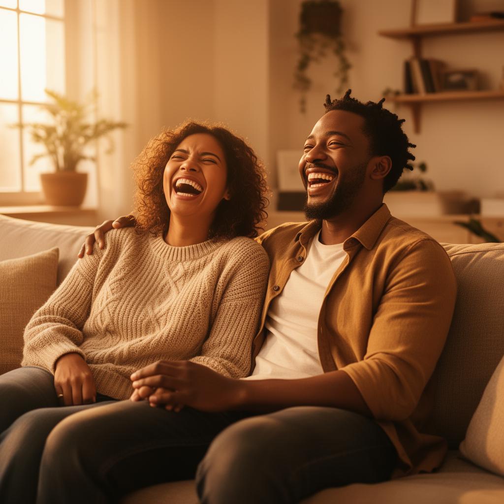 Happy couple laughing together
